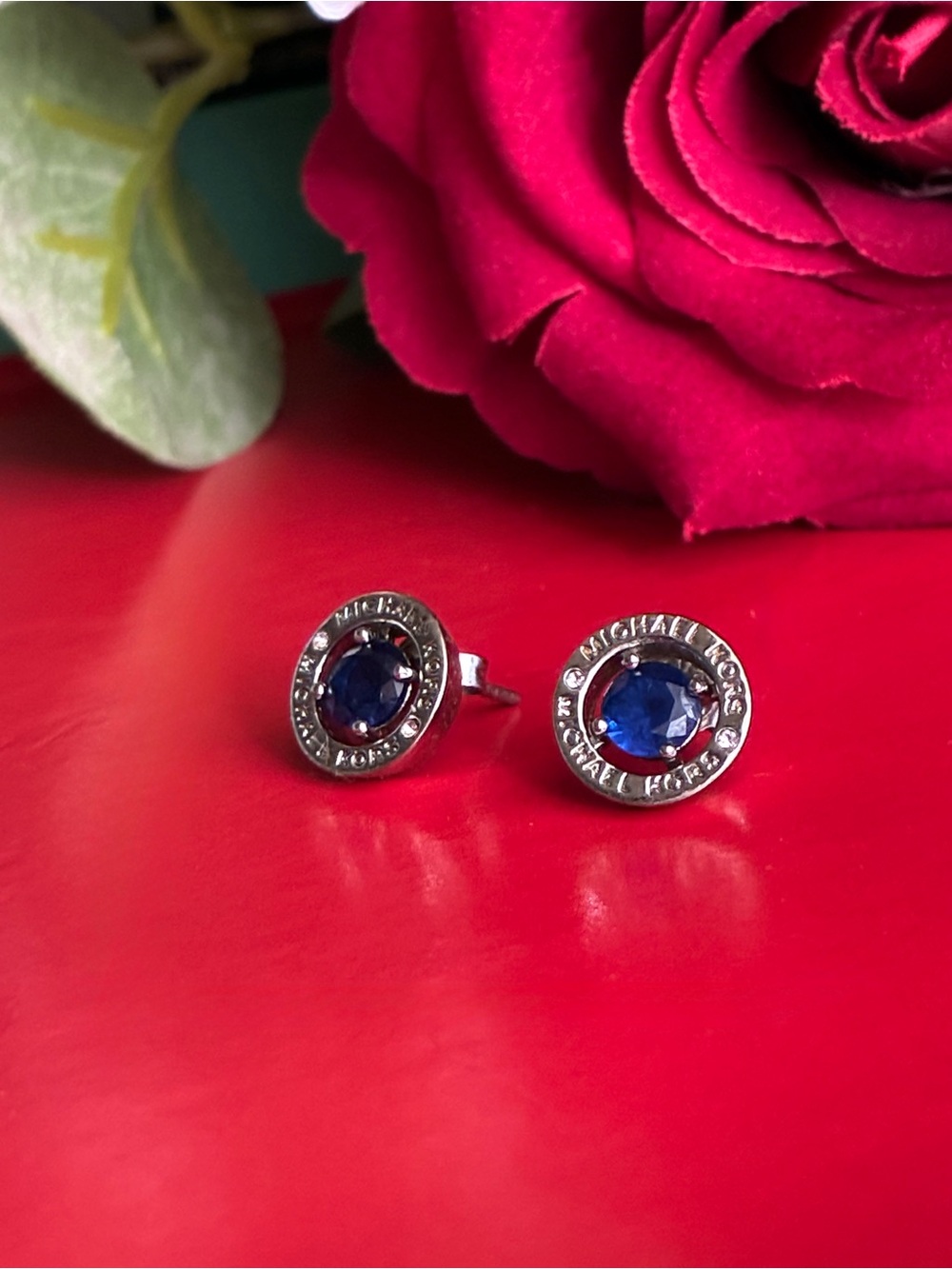 Michael Kors Blue Crystal Circle Stud Earrings